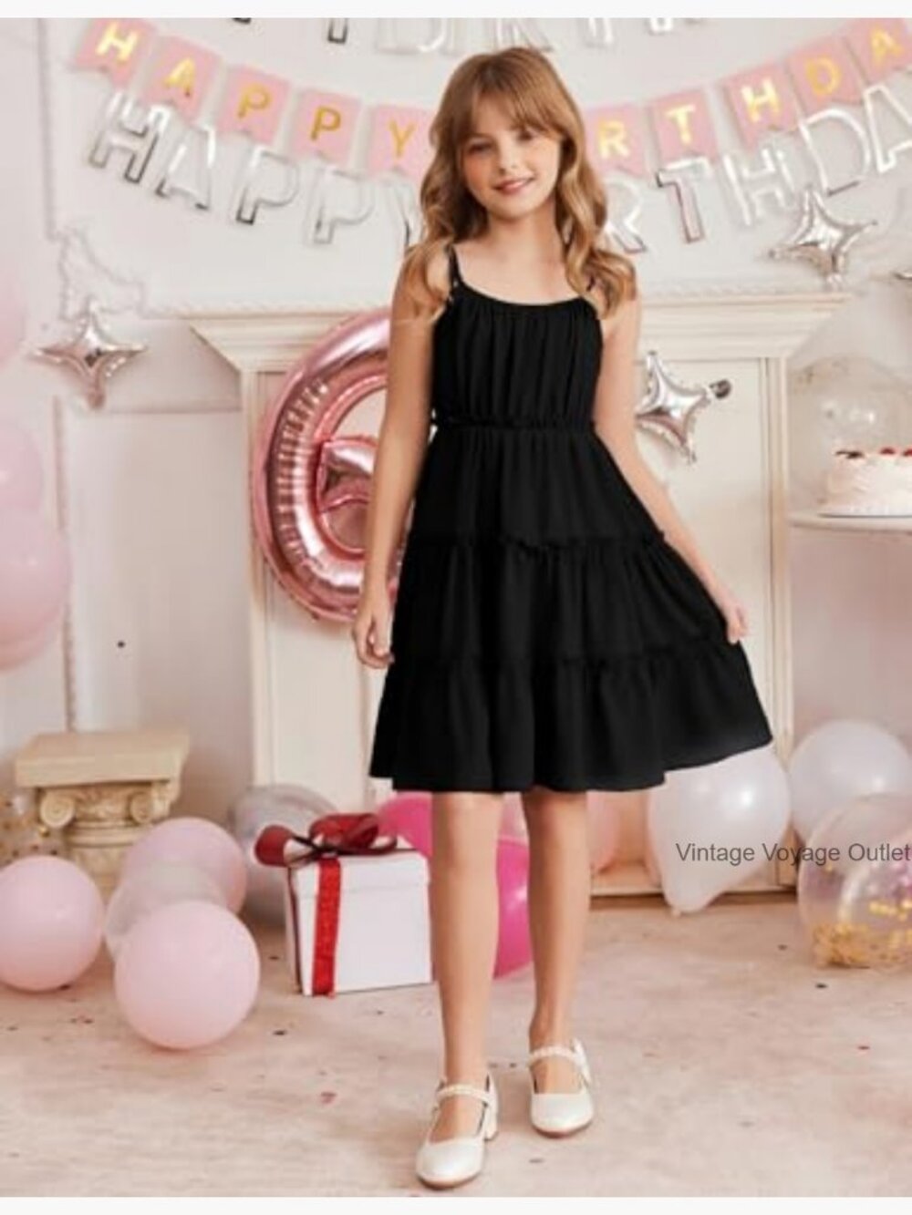 Girls Tiered Ruffle Cami Sundress Midi Summer Dress Spaghetti Strap - Picture 5 of 7